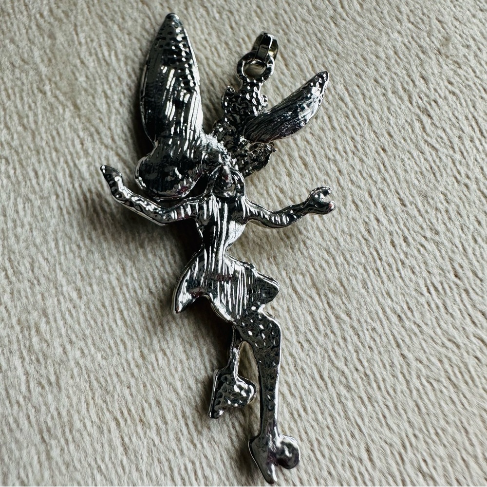Articulated Rhinestone Fairy Pendant – Tinker Bell Inspired Silver Tone - Picture 3 of 6